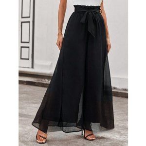 Black Paperbag Waist Wide Leg Pant *